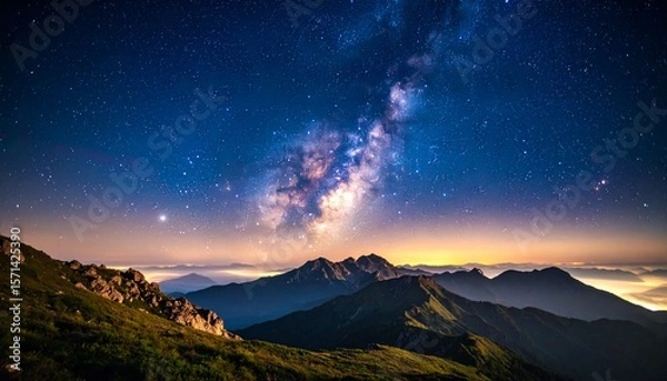 Obraz 幻想的な星空の夜空