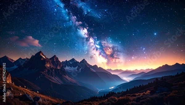 Fototapeta 幻想的な星空の夜空