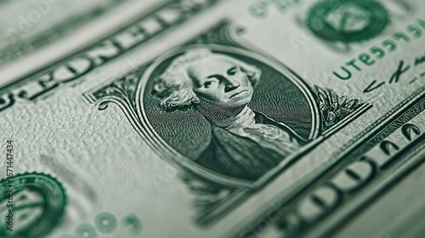 Fototapeta Macro view of the textured surface of a US dollar bill, intricate details, security features