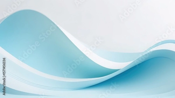 Fototapeta Abstract soft wavy shapes in pastel blue and white tones with smooth gradient. Elegant minimal design with copy space. Ideal for ads, backgrounds, presentations, web design, print, packaging, banner