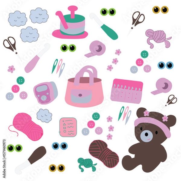 Obraz Hand drawn crochet set. Vector stock illustration