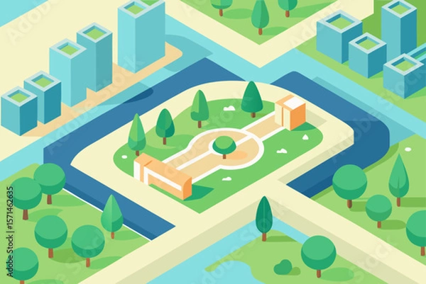 Fototapeta Aerial View Of A Large Urban Park With Multiple Trees