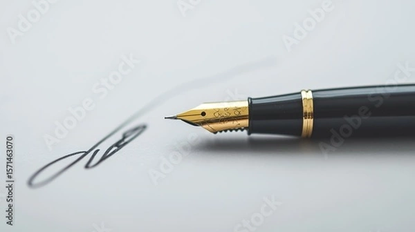 Fototapeta Overhead shot of a pen poised over a signature line on a financial agreement, ready to commit