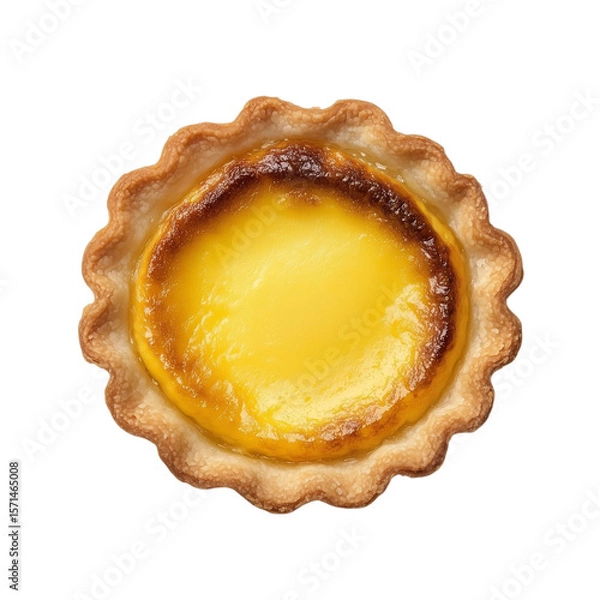 Fototapeta Delicious golden egg tart with flaky crust and creamy custard filling, showcasing perfect balance of texture and flavor. tart is beautifully baked with slightly caramelized top, 