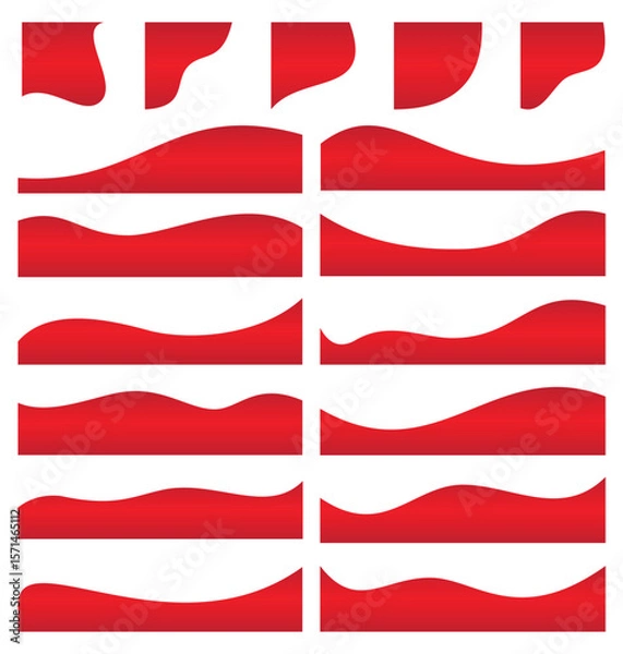 Fototapeta Red Wavy Borders and Decorative Shapes, curve footer border, curve lines element graphic, curved shape for banner, leaflet and others design elements.