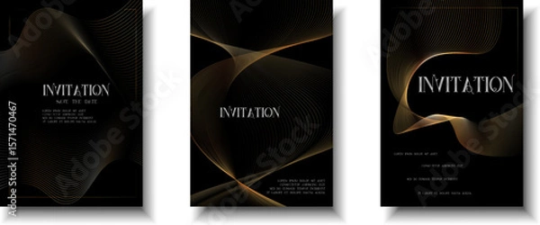 Fototapeta Luxury golden invitation card background, Premium geometric wave  gold line gradient frame typography design. Elegant Template for advertising, gala card, grand opening, party invitation, layout.