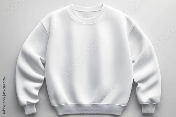 Fototapeta Blank white crewneck sweatshirt laying flat on gray background, casual style, minimalistic design, soft fabric, everyday wear, modern wardrobe essential, comfort, neutral color