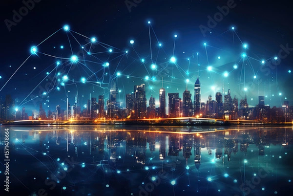Fototapeta Gradient line connections symbolizing big data in modern smart city concepts