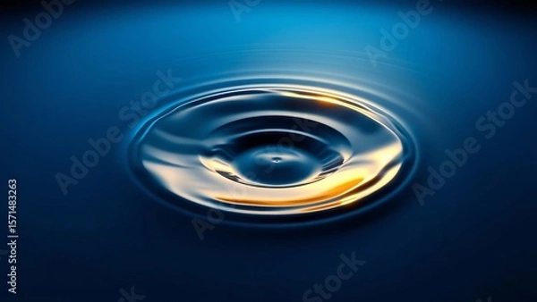 Fototapeta A close up view of water ripples with blue background and golden light reflecting on the surface