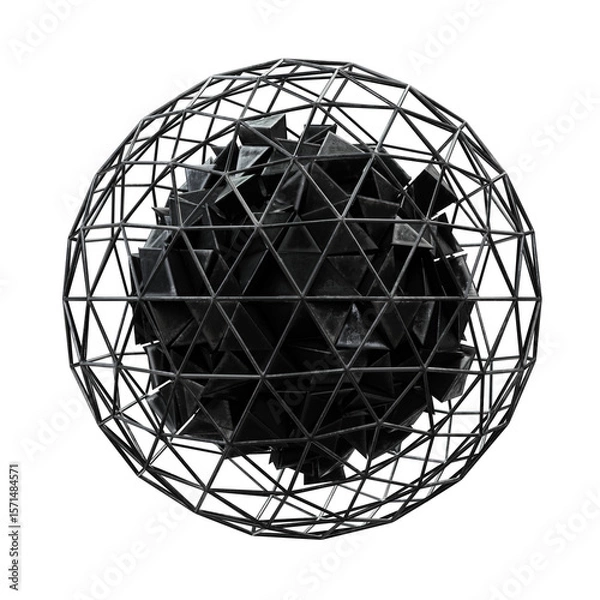 Fototapeta Black abstract geometric 3d rendering shape, trendy playful isolated design elements. Diseño abstracto negro en 3D. Arte. Futuristic. Futuro. PNG