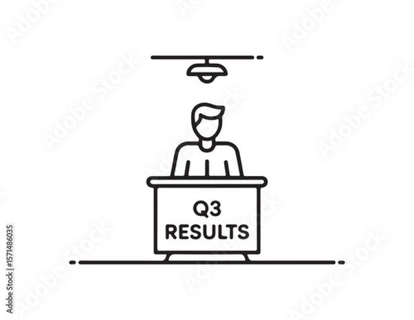Fototapeta Person presenting q3 results at a podium with a spotlight above isolated on white background