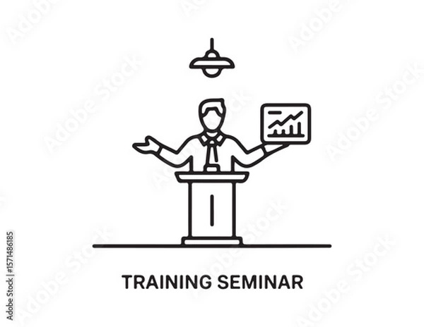 Fototapeta Man presenting a financial graph at a podium during a training seminar isolated on white background