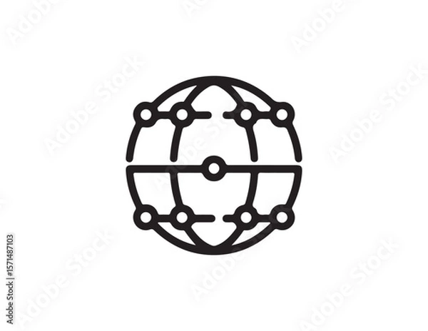 Fototapeta Abstract network globe icon with interconnected nodes isolated on white background