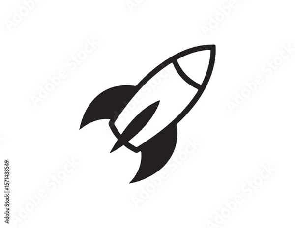 Fototapeta Simple black rocket ship icon in motion isolated on white background