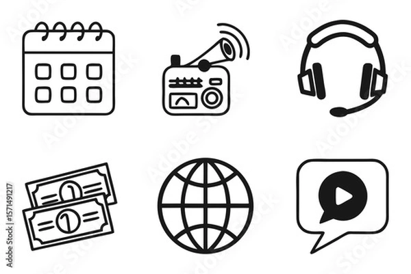 Fototapeta A set of black and white assorted icons isolated on white background