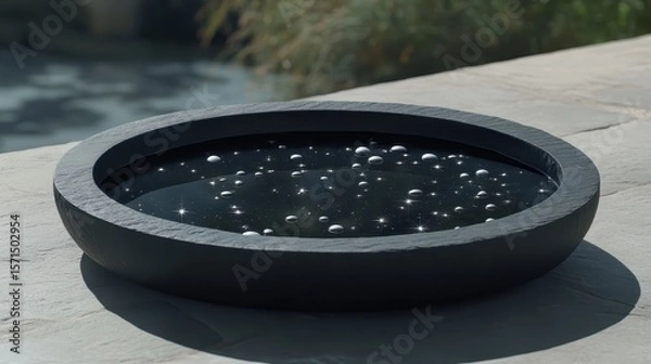 Fototapeta Elegant Water Dish with Droplets Reflecting Sparkling Lights