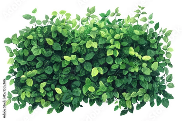 Obraz Dense, layered hedge with intertwining branches and thick green foliage, botanical style, white background
