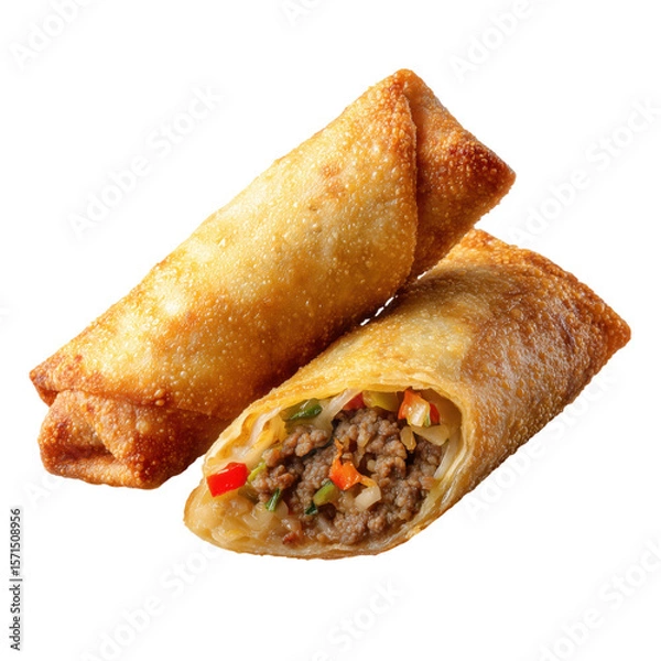 Obraz This tasty Mexican meal features fresh chicken wraps with vegetables, nachos, and guacamole