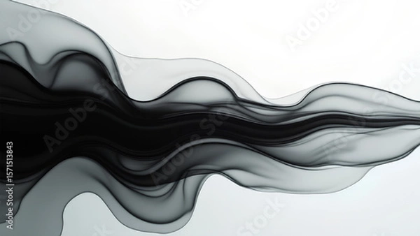 Fototapeta Eine künstlerische, abstrakte Szene zeigt schwarze Tinte, die in klarem Wasser wirbelt. Fließende, rauchartige Muster mit sanften Verläufen von tiefem Schwarz bis zu rauchigem Grau. KI Generated