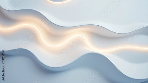 Fototapeta Eine abstrakte Komposition aus leuchtenden Lichtadern, die über eine weich strukturierte Oberfläche fließen. Sanfte Farbverläufe in Weiß, Hellgold und transparentem Blau. KI Generated