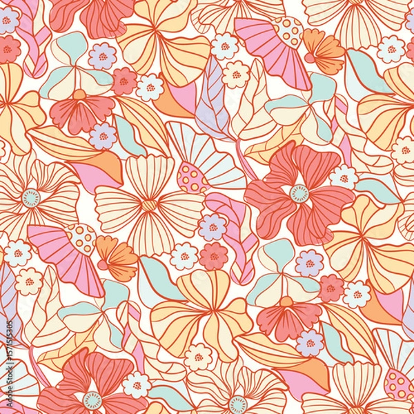 Obraz Coral Floral Vector Meadow Seamless Pattern
