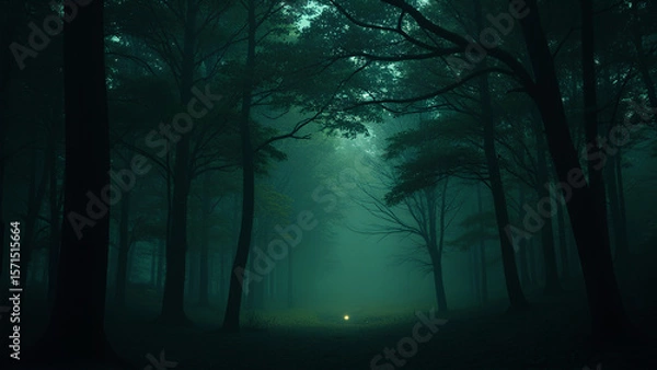 Fototapeta Ein abstrakter Hintergrund, inspiriert von einem dichten Wald um Mitternacht. Tiefe Schwarz-, Indigo- und Dunkelgrüntöne, mit schwachen Umrissen von Ästen und Blättern. KI Generated