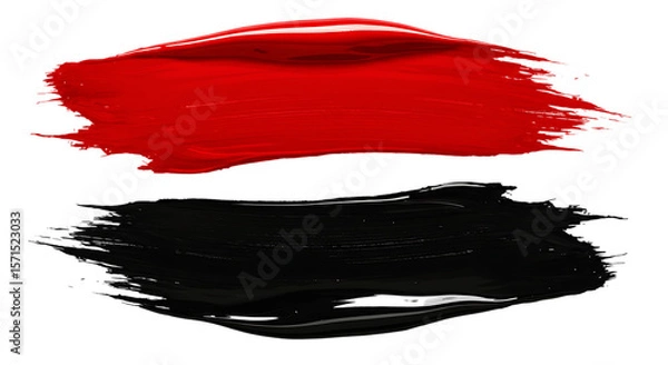 Obraz Bold red and black paint strokes with glossy texture and visible brush marks isolated on white background