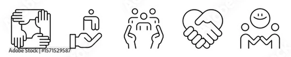 Obraz Conjunto de iconos de inclusión y respeto. Diversidad y unión. Trabajo en equipo, ayuda a personas con discapacidad, protección social, empatía, conexión