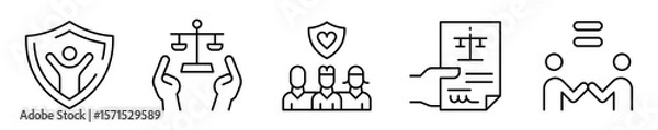 Obraz Conjunto de iconos de derechos humanos. Protección y justicia. Seguridad, equidad, protección y unión solidaria. Ilustración vectorial