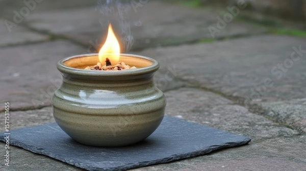 Fototapeta Decorative Candles with Flame and Smoke on a Stone Surface