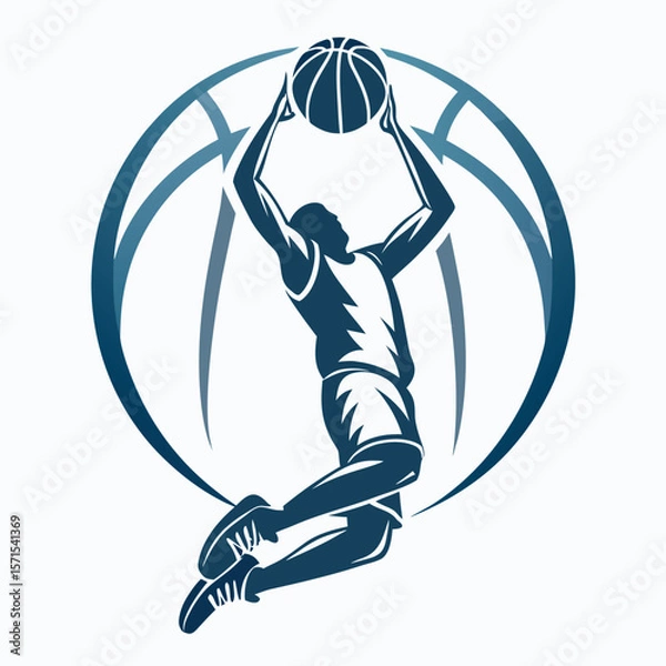 Obraz Dynamic basketball player leaping mid air in stylized vector art