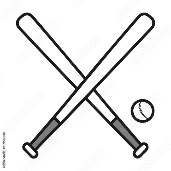 Obraz Clean line drawing of crossed baseball bats with red and blue accents
