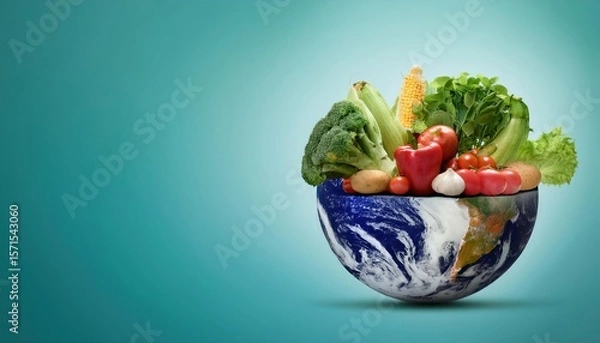 Fototapeta World Vegetable Day Fresh Vegetables on a World Globe for a Vegan Day Concept