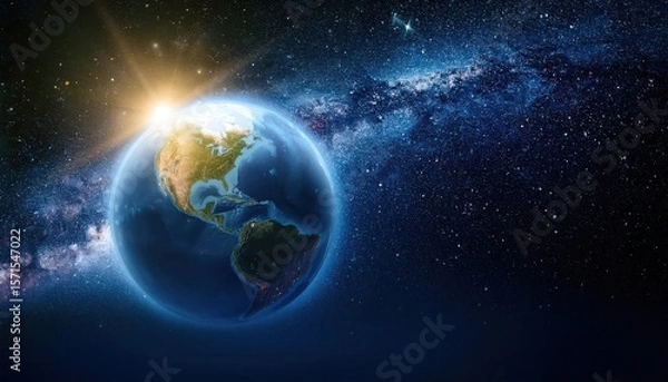 Obraz Earth from Space Starry Galaxy View with Environmental Focus