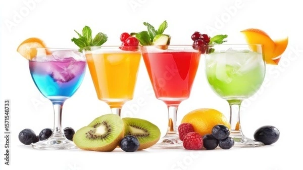 Obraz Colorful Summer Drinks in Glasses with Fresh Fruit and Berries