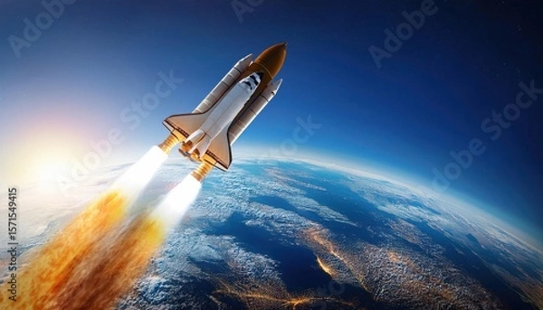 Fototapeta Space Rocket Leaving Earth's Atmosphere, Capturing the Journey Beyond