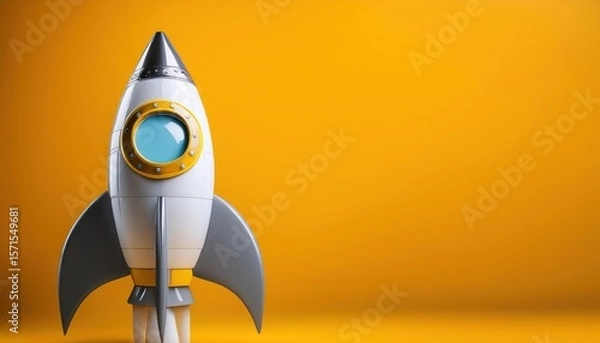 Fototapeta 3D Rocket in Gray and Yellow for Design Composition and Creative Projects