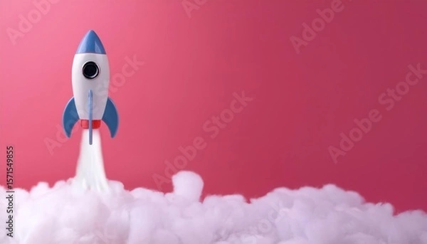 Obraz Rocket Launch Against Pink Background, Isolated Image for Business Start and Innovation