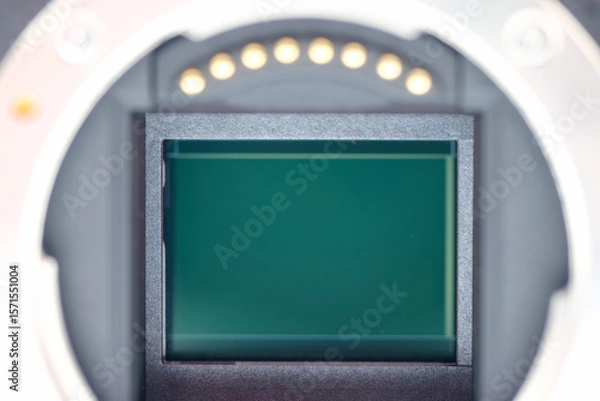 Fototapeta Detailed close up view of a camera sensor showing electronic components and light gathering area for photography enthusiasts