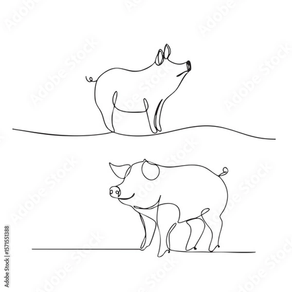 Fototapeta pig one line art, continuous line art, animal, illustrations