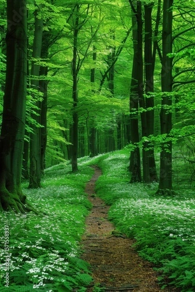 Obraz Green forest path nature background