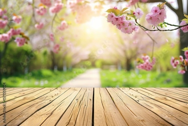 Obraz Spring blossom background with wooden table