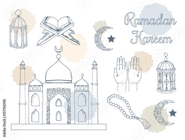 Fototapeta Ramadan kareem concept. Hand drawing image