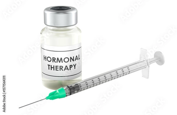 Obraz Hormonal therapy vial and syringe. 3D rendering isolated on transparent background