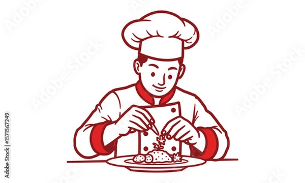 Fototapeta  Chef Adding Final Touches to Plate