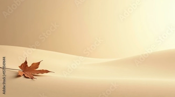 Fototapeta Sand surface with dried leaf — horizontal neutral backdrop for product presentation and branding.