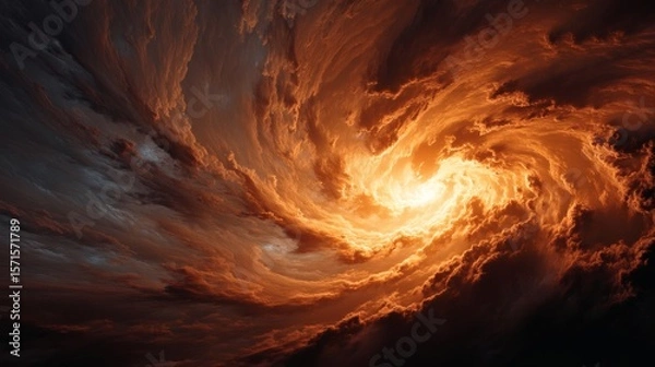 Fototapeta A dynamic abstract cloudscape swirling with fiery, orange hues, invoking a sense of power and energy