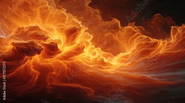 Fototapeta Fiery clouds fill the sky, evoking a sense of raw power and intensity. The clouds glow with warm colors, suggesting heat and energy.
