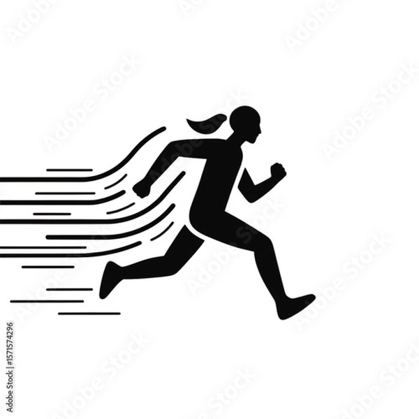 Fototapeta Running man and runner silhouette vector showing sports fitness and exercise motion