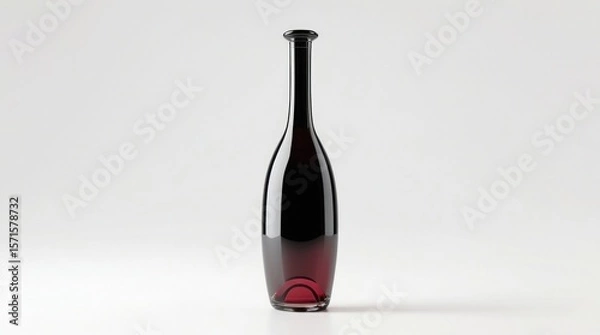 Obraz  Dark red wine glass bottle standing isolated on white or transparent PNG background with elegant glossy finish